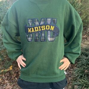 Vintage 90s Russell Athletic JMU Madison Sweatshirt Green Made in USA L